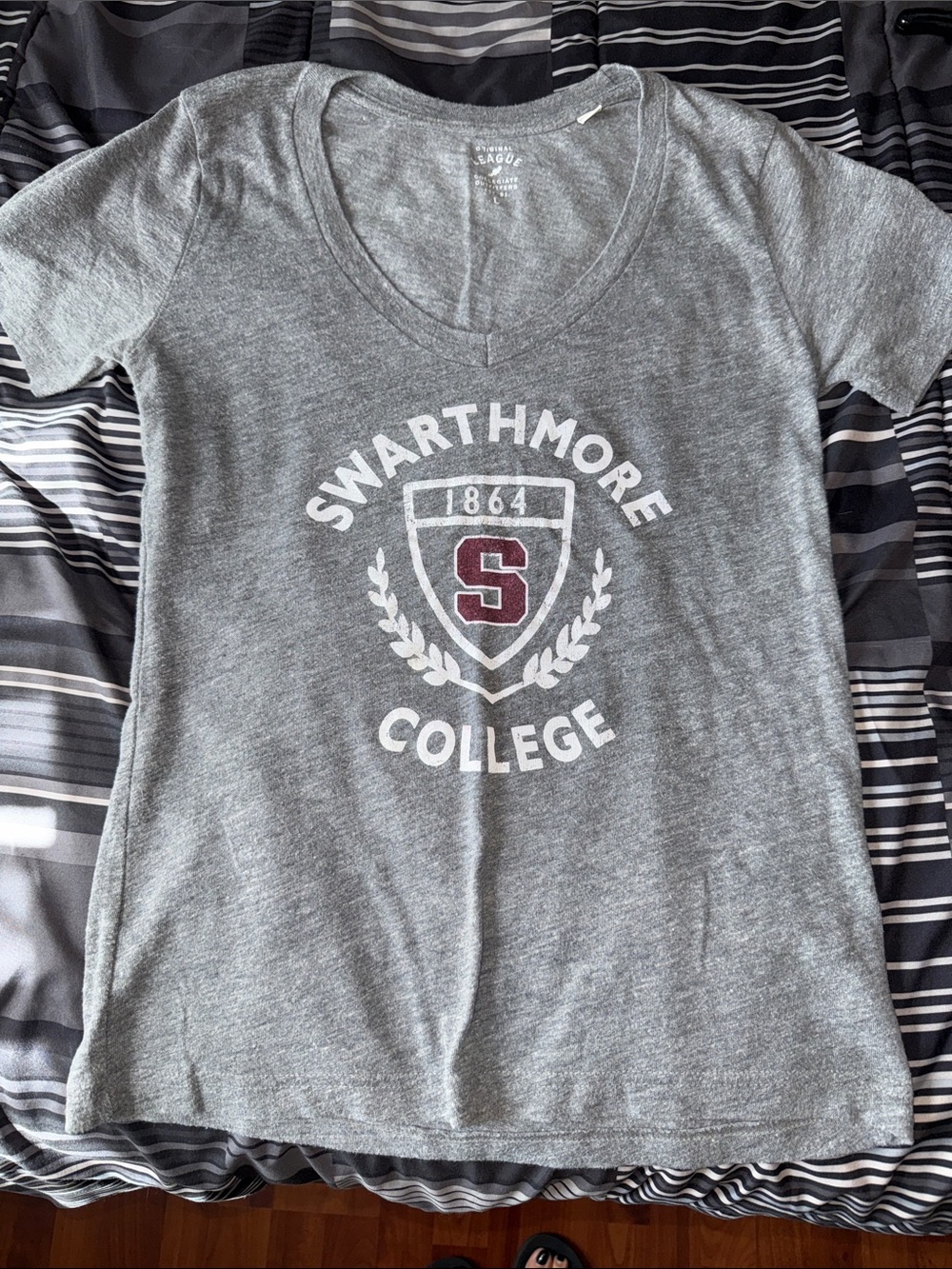 Swarthmore College Gray V-Neck Crest Tee